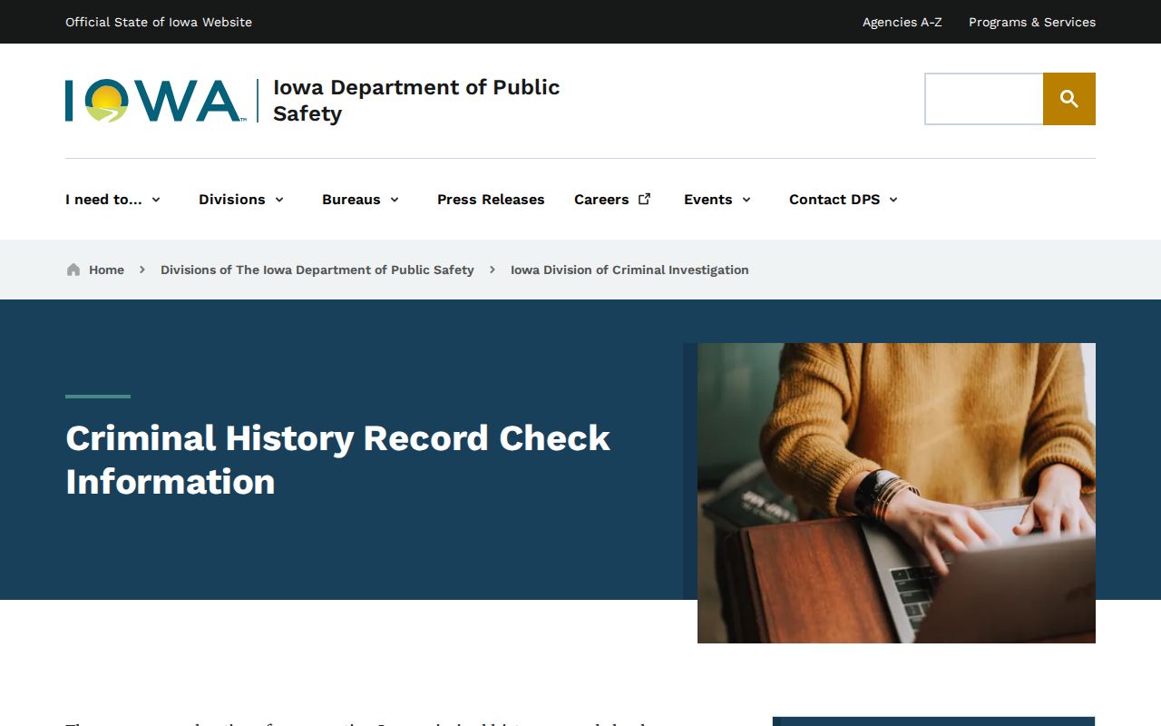 Dallas County criminal history Iowa DCI record check page