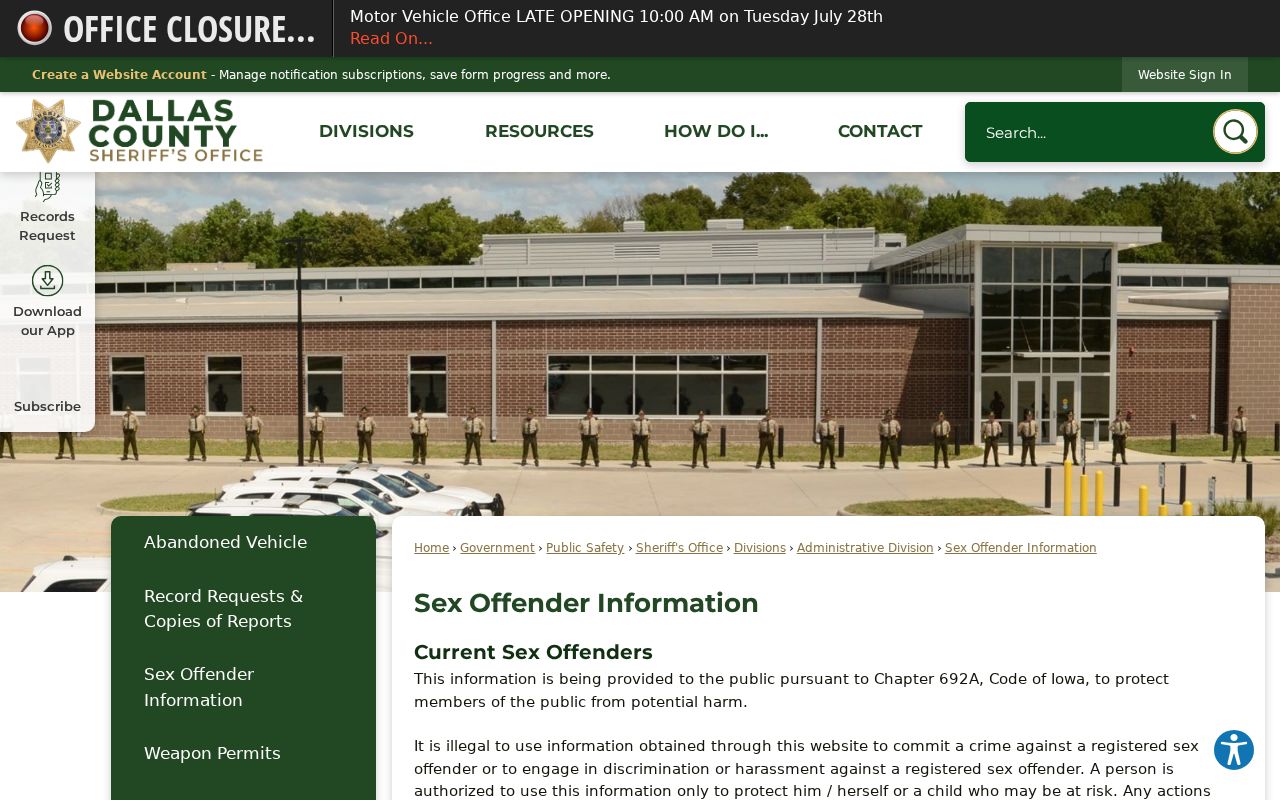 Dallas County sex offender registry information and sheriff reporting channel