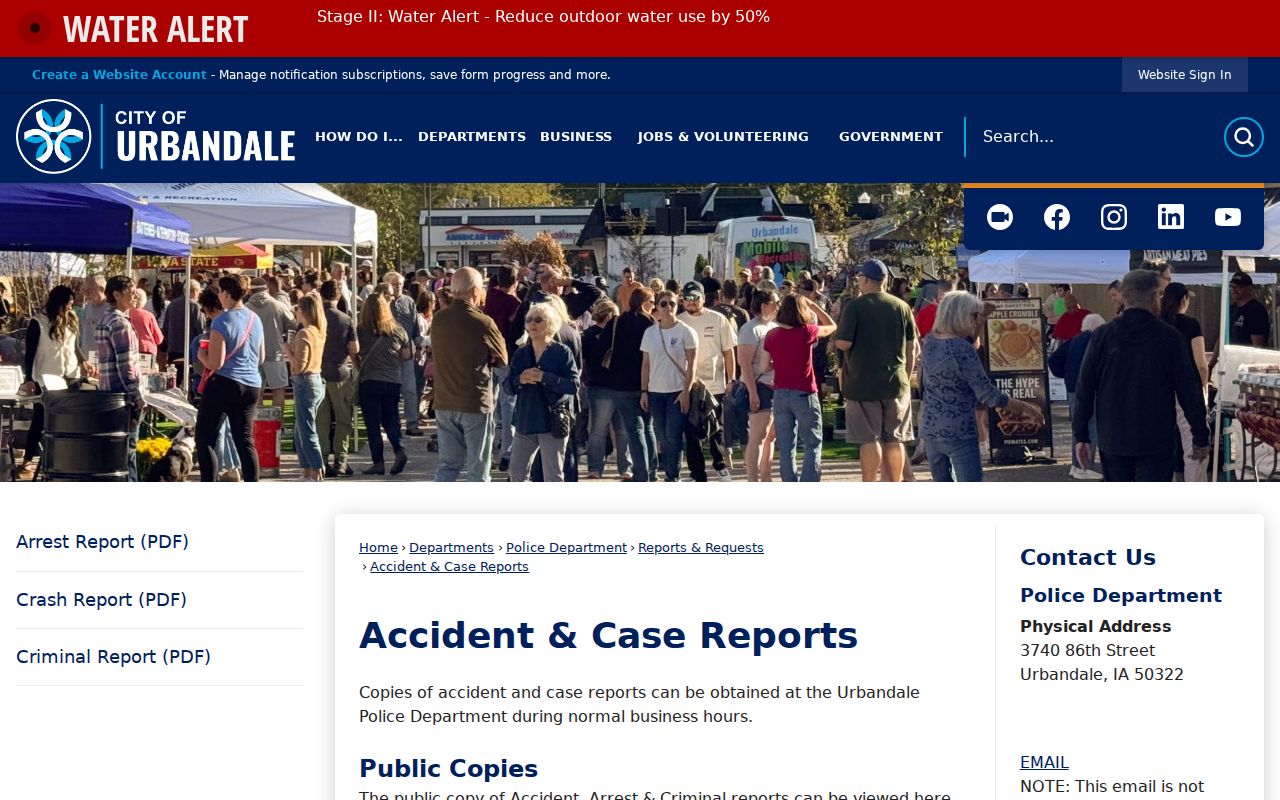 Urbandale accident and case report access page