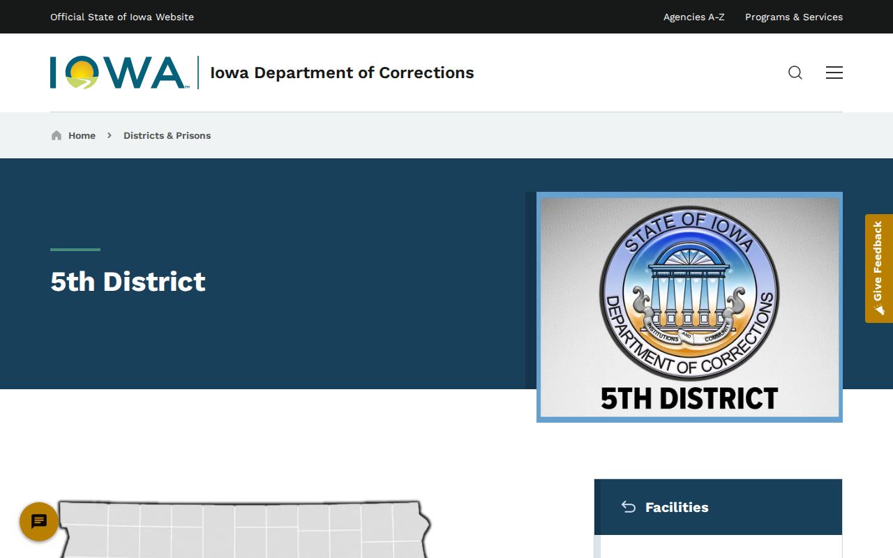 Fifth Judicial District correctional services page serving Waukee